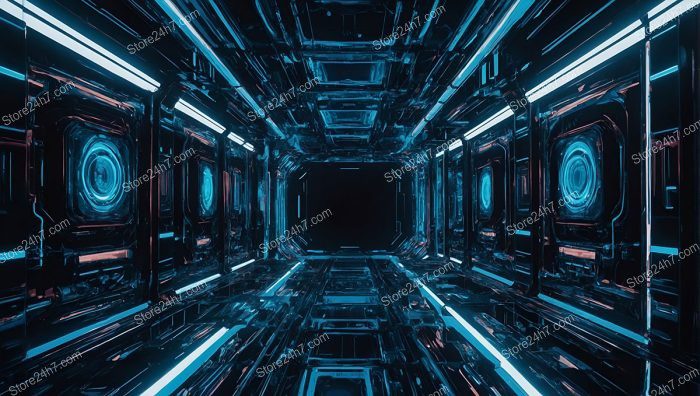 Blue Cyber Vortex Portal Abstraction