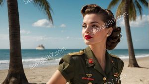 Sun-Kissed Army Pin-Up Girl Beachside