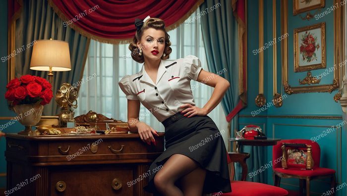 1950s Pin-Up Maid Elegance Captured