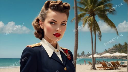 Nostalgic Naval Pin-Up Against Tropical Backdrop