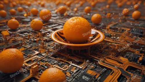 Oranges on Technological Circuit Board