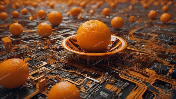 Oranges on Technological Circuit Board