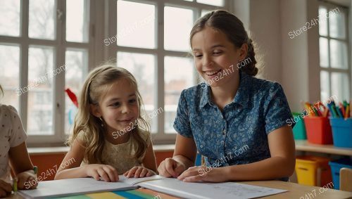 Sisters Studying Together Preschool Classroom