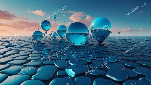 Serene Blue Droplets Digital Seascape