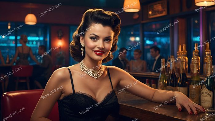 Vivacious Pin-Up Beauty Enjoys Lively Bar