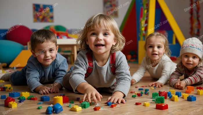 Delighted Toddlers with Colorful Blocks