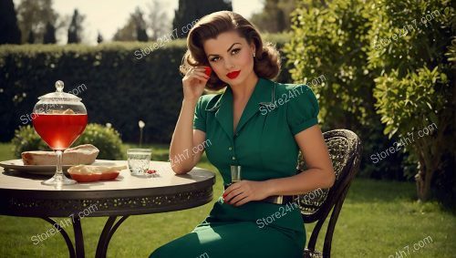Sophisticated Pin-Up Lady in Verdant Home Garden