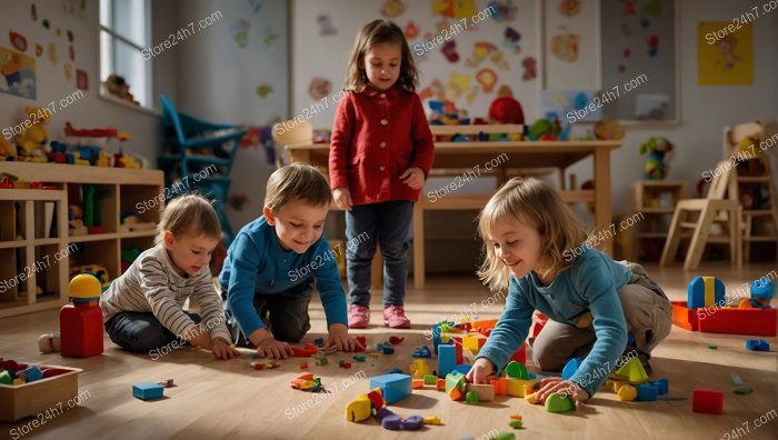 Children Sharing Playtime in Kindergarten