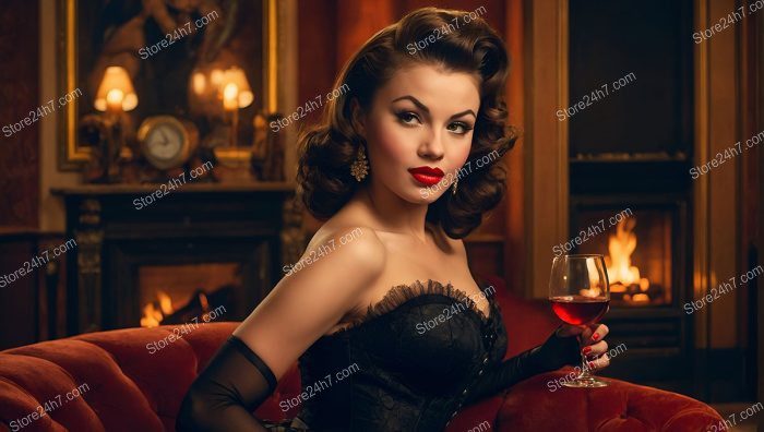 Vintage Pin-Up with Wine Elegance