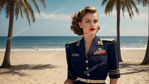 Nautical Navy Pin-Up Against Palm Backdrop