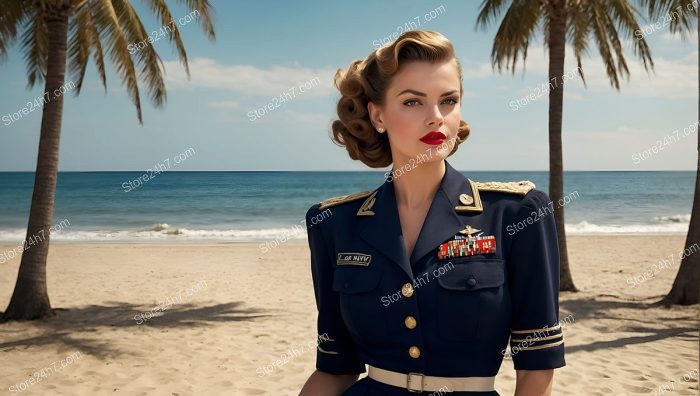 Nautical Navy Pin-Up Against Palm Backdrop