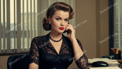 Vintage Pin-Up Secretary Answering Phone Call