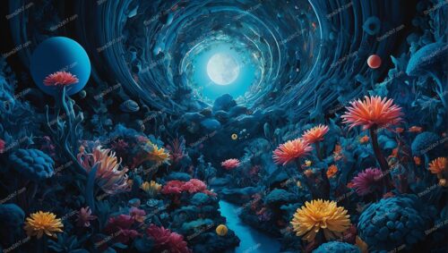 Moonlit Floral Surrealist Vortex