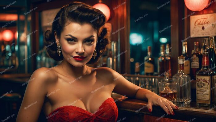 Sultry Pin-Up Girl Savoring Bar Ambience