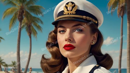 Navy-Inspired Pin-Up with Tropical Backdrop
