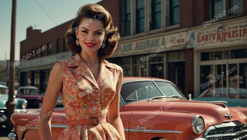 Pin-Up Style Model with Classic Car