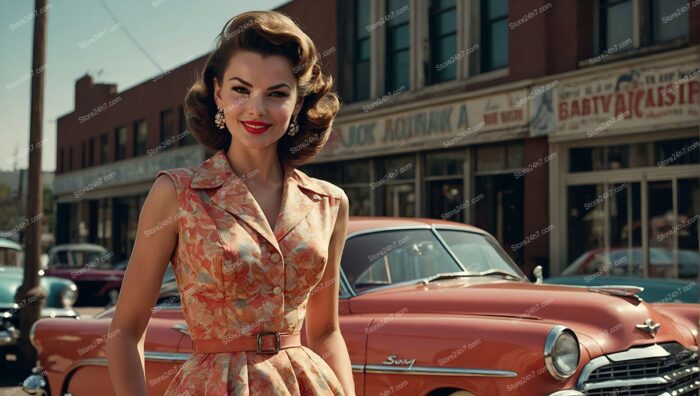 Pin-Up Style Model with Classic Car