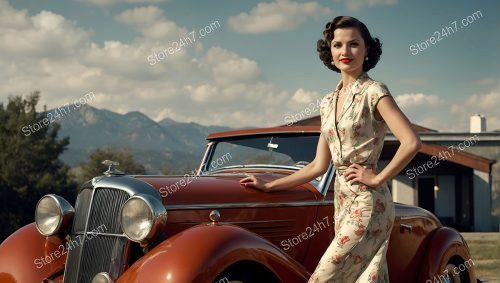 Retro Pin-Up Model with Vintage Convertible