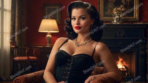 Classic Pin-Up Fireplace Glamour Portrait
