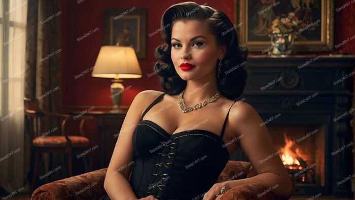 Classic Pin-Up Fireplace Glamour Portrait