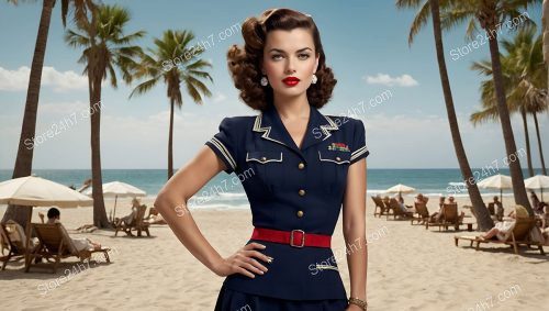 Post-War Military Pin-Up in Navy Uniform