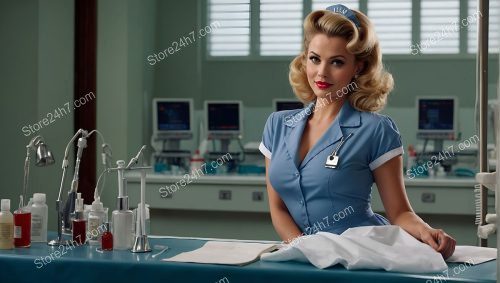 Retro Blue Pin-Up Nurse Elegance
