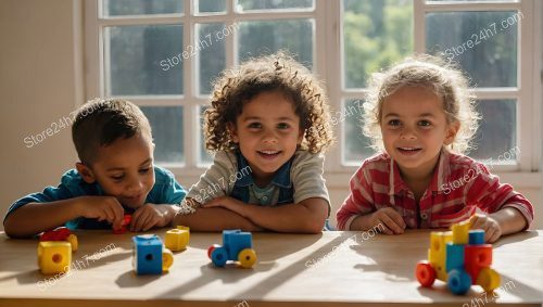 Happy Children Playing with Blocks