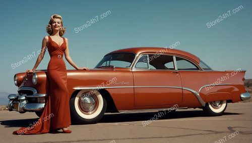 Desert Chic: 1950s Pin-Up Model with Classic Car