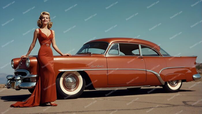 Desert Chic: 1950s Pin-Up Model with Classic Car