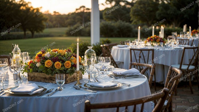 Elegant Outdoor Banquet Setup at Sunset