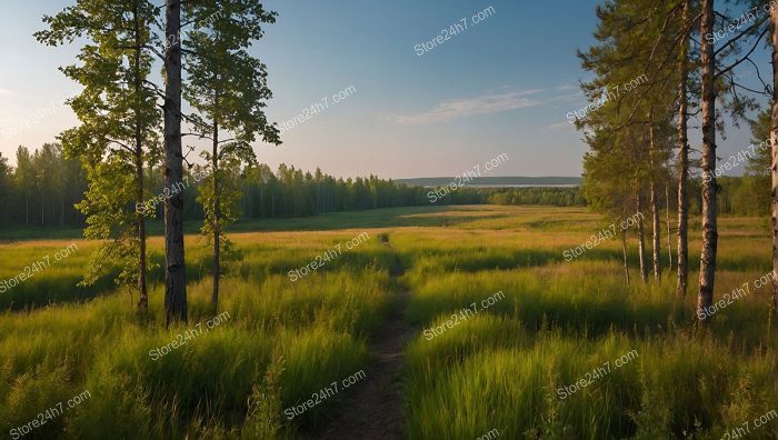 Sunrise Path Through Forested Land