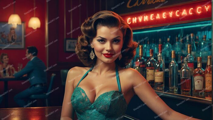 Glamorous Pin-Up Girl Enjoys Lively Bar Scene