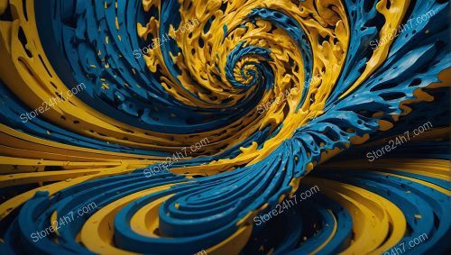 Swirling Blue and Yellow Abstract