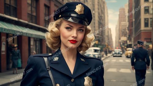 Vintage Police Pin-Up on City Streets