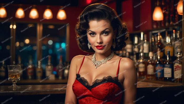 Red Elegance: Pin-Up Girl's Bar Lounge Leisure