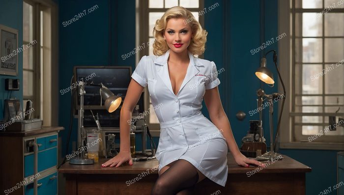 50s Style Pin-Up Nurse Seated