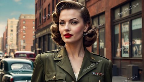 Classic 1940s Pin-Up in Army Attire