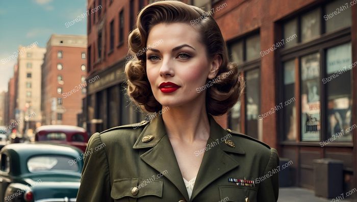 Classic 1940s Pin-Up in Army Attire
