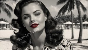 Monochrome Glamour: Vintage Beach Pin-Up Beauty