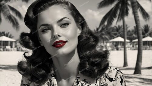 Monochrome Glamour: Vintage Beach Pin-Up Beauty