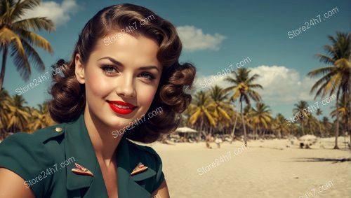 Sunny Tropical Setting with Army Pin-Up