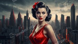 Red Dress Overlooking London Twilight