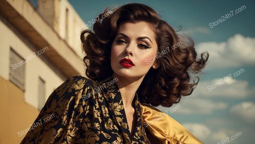 Retro Glamour in Golden Floral Dress