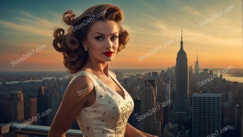 Skyline Silhouette: Vintage Pin-Up Girl Radiance