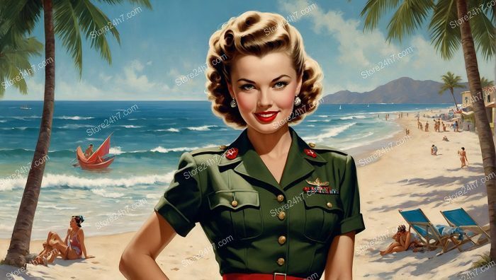 Sunny Beachside Vintage Army Pin-Up