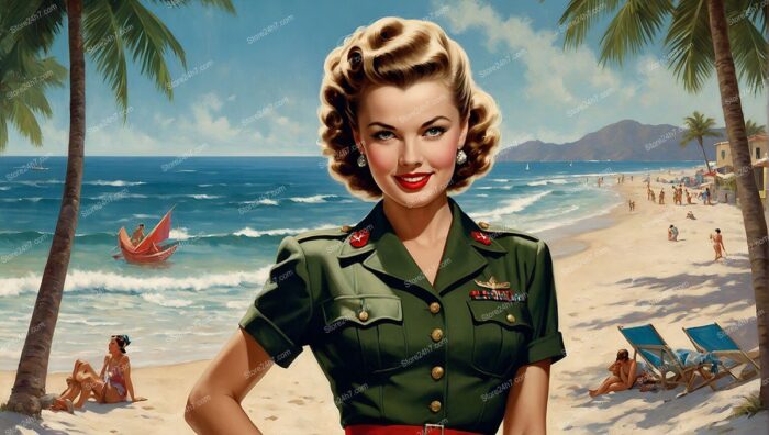 Sunny Beachside Vintage Army Pin-Up