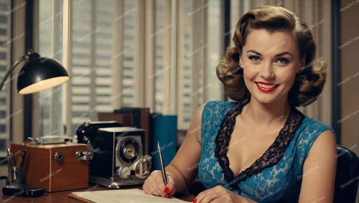 Elegant Pin-Up Secretary in Vintage Office