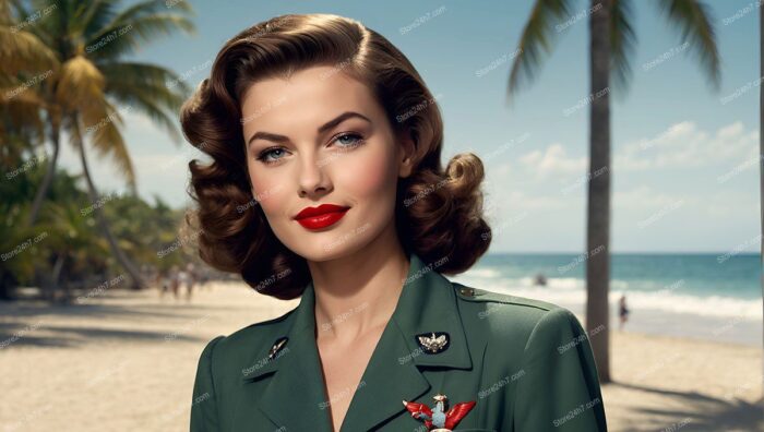 Vintage Beachside Army Pin-Up Elegance