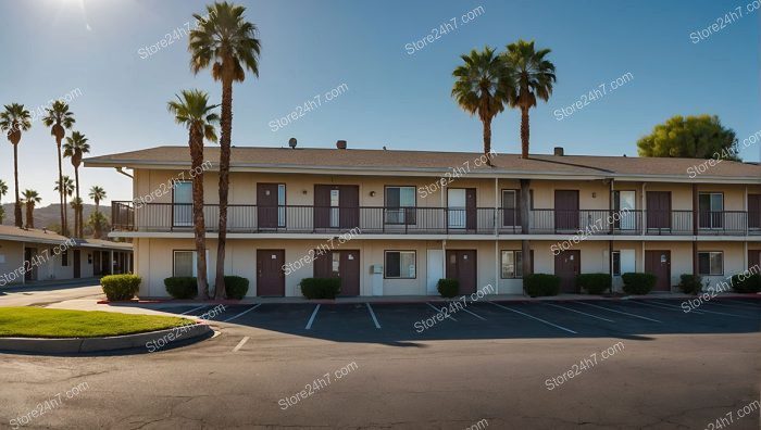Palm-Lined Motel Sunny Parking View