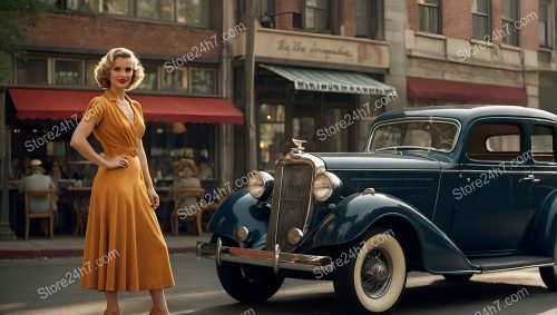 Classic Thirties Pin-Up Woman by Car